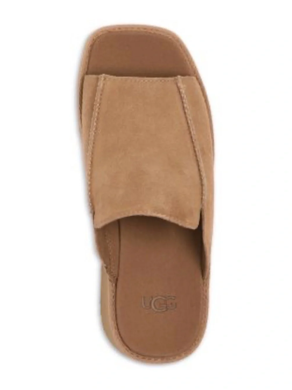 UGG Suede Platform Slide Sandals Camel Tan Square Toe Wedge Slides Sz 9